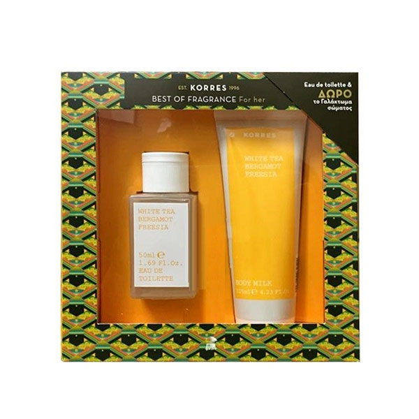 Korres Gift Set For Her White Tea, Bergamont, Freesia Eau De Toilette 50ml & Body Milk 125ml