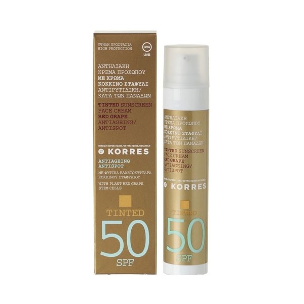 Korres Αντιηλιακή Κρέμα Προσώπου με Χρώμα Κόκκινο Σταφύλι SPF50 50ml