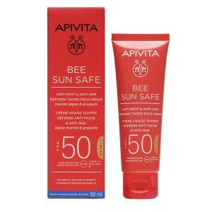 APIVITA BEE SUN SAFE ΚΡΕΜΑ ΠΡΟΣΩΠΟΥ ΜΕ ΧΡΩΜΑ ΚΑΤΑ ΤΩΝ ΠΑΝΑΔΩΝ & ΤΩΝ ΡΥΤΙΔΩΝ SPF50 50ml
