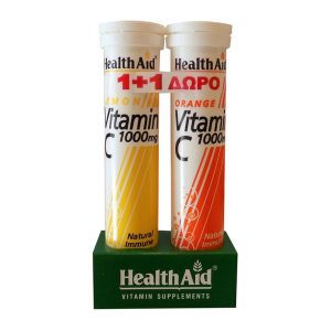 HEALTH AID ΑΝΑΒΡΑΖΟΥΣΑ VITAMIN C 1000mg ΠΟΡΤΟΚΑΛΙ + VITAMIN C 1000mg ΛΕΜΟΝΙ 1+1 ΔΩΡΟ